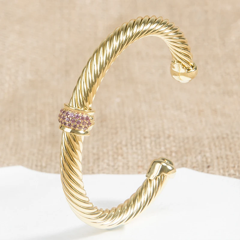 Популярный женский и мужской браслет 7 мм Классический Медный с-образным золотым