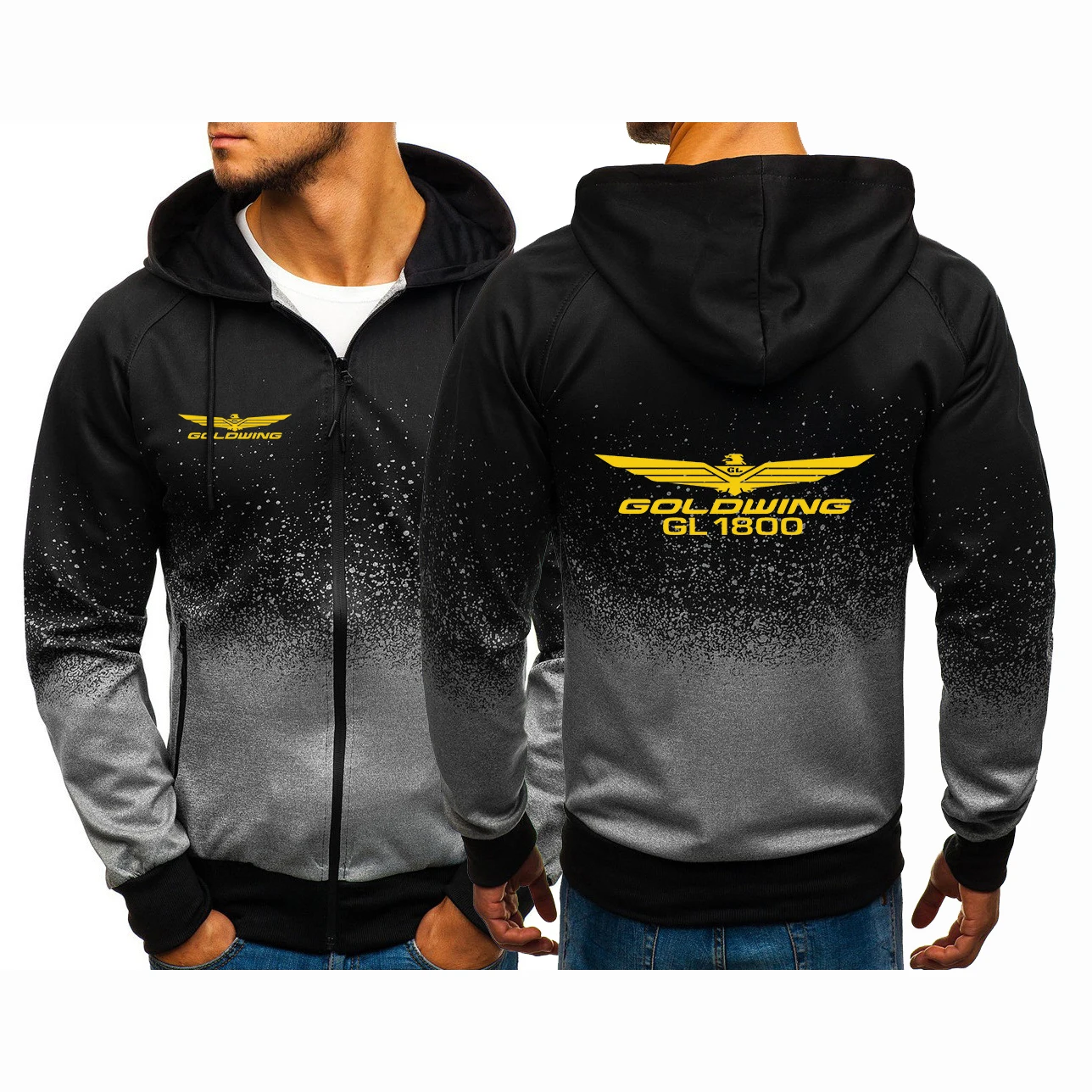 

2023 Spring Autumn Goldwing GL1800 GL1500 Motocycles Print Casual Harajuku Gradient Color Coat Men Sweatshirts Zip Hooded Jacket