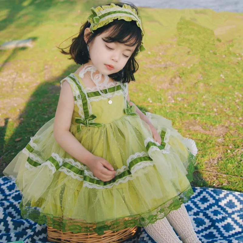 

Baby Spanish Lolita Sweet Princess Dress Girls Fairy Bow Lace Tulle Sleeveless Vest Birthday Party Gown Children Clothing y400