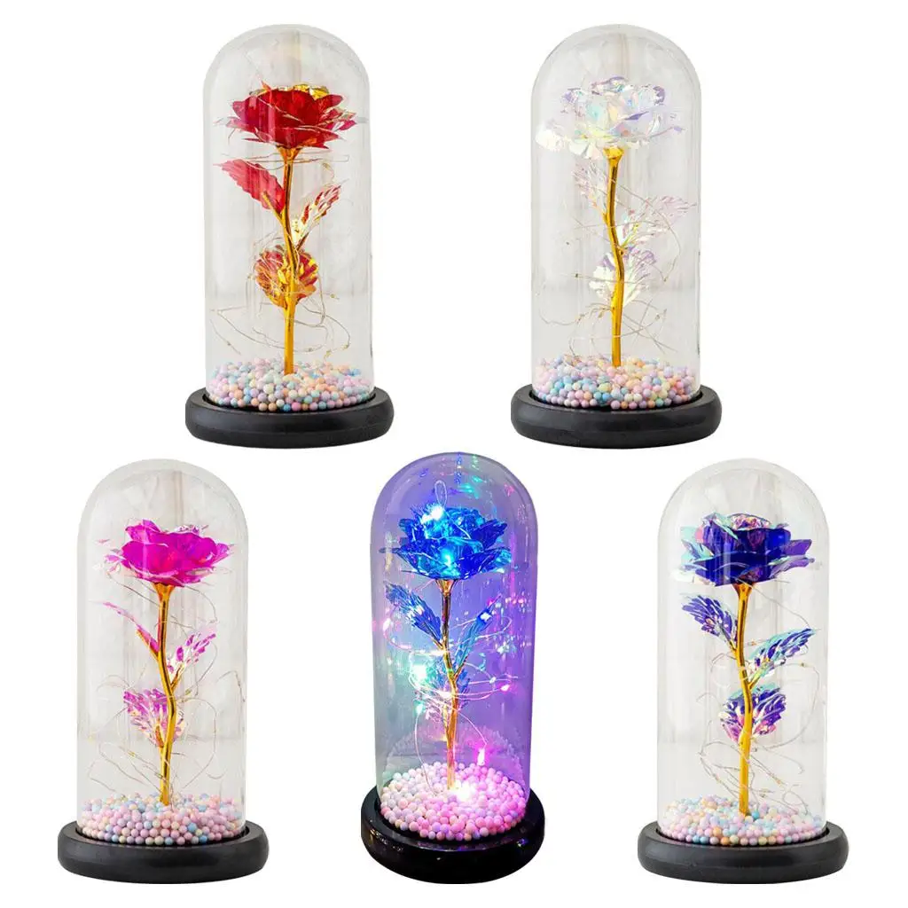 

Rose in Glass Dome Romantic Gold Rose Light for Her Mother'S Day Wedding Women