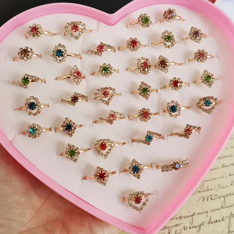 

Регулируемые Детские Кольца из сплава, ювелирные изделия, Открытое кольцо на палец в форме сердца с кристаллами для детей, для девочек, пода...