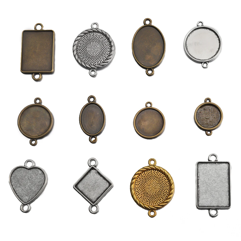 

10Pcs/lot Cabochon Setting Charms Tray Heart Flowers Pendants Base Connector For Jewelry Making Earrings Handmade Accessories
