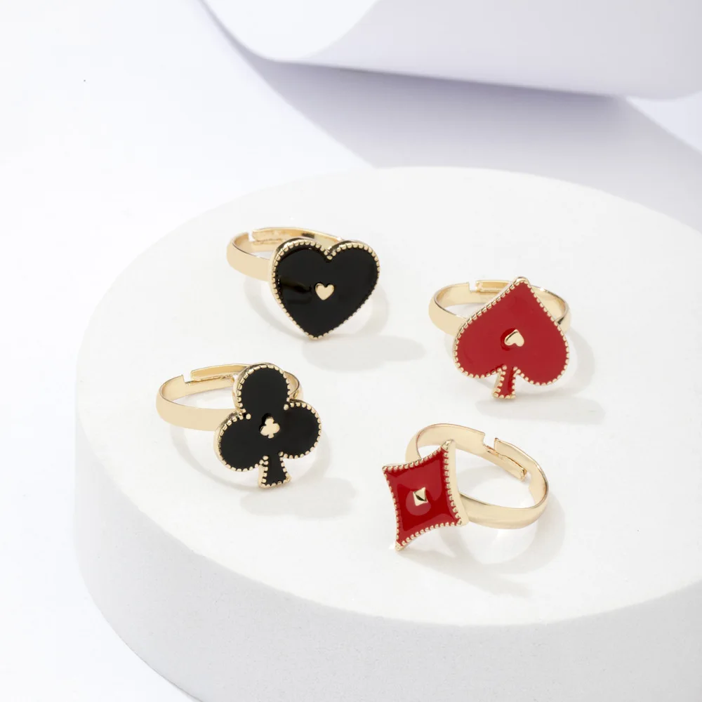 

New Creative Playing Card Heart Adjustable Ring For Women Hip Hop Rock Street Fashion Trend Men Ladies Jewelry Gifts Wholesale