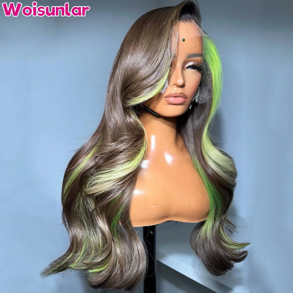 Парик Омбре из коричневых и зеленых волос 13x 4 парик человеческих на сетке спереди