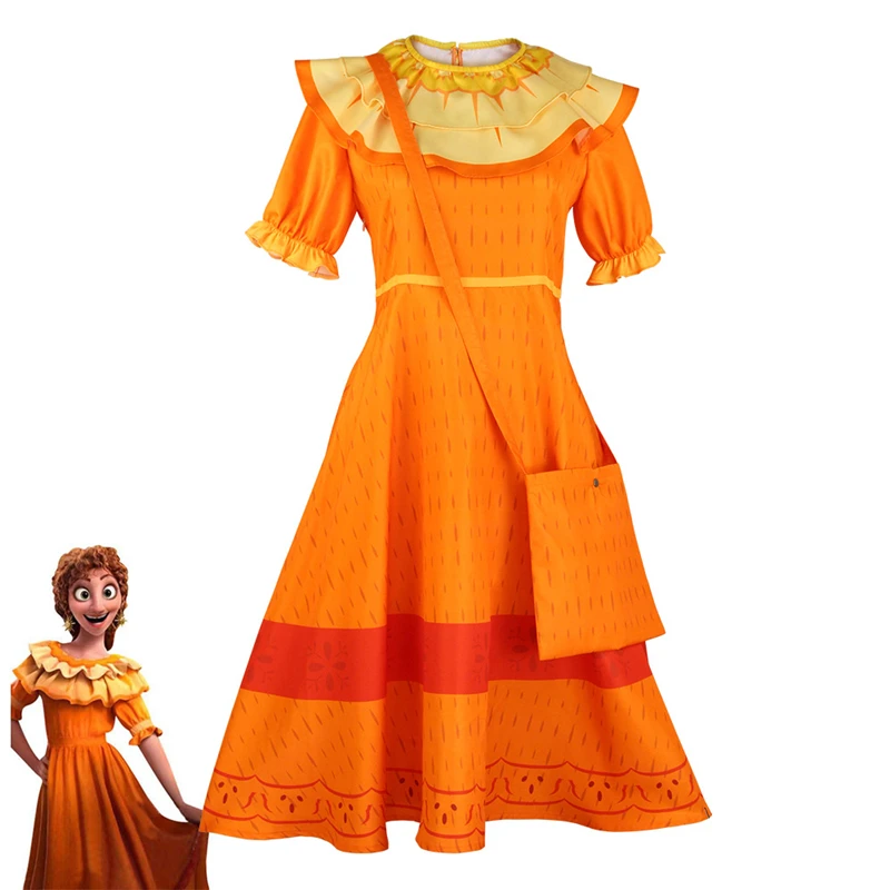 

Anime Movie Madrigal Cosplay Costume Pepa Orange Adult Ruffle Princess Dresses Mirabel Charm Fancy Dress Carnival Gift