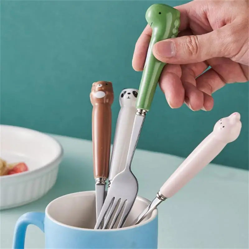 

Cake Fruit Snack Cake Dessert Forks Coffee Mixing Spoon Cartoon Dinnerware Cute Dinosaur Stainless Steel Cartoon Cute Spoon Fork