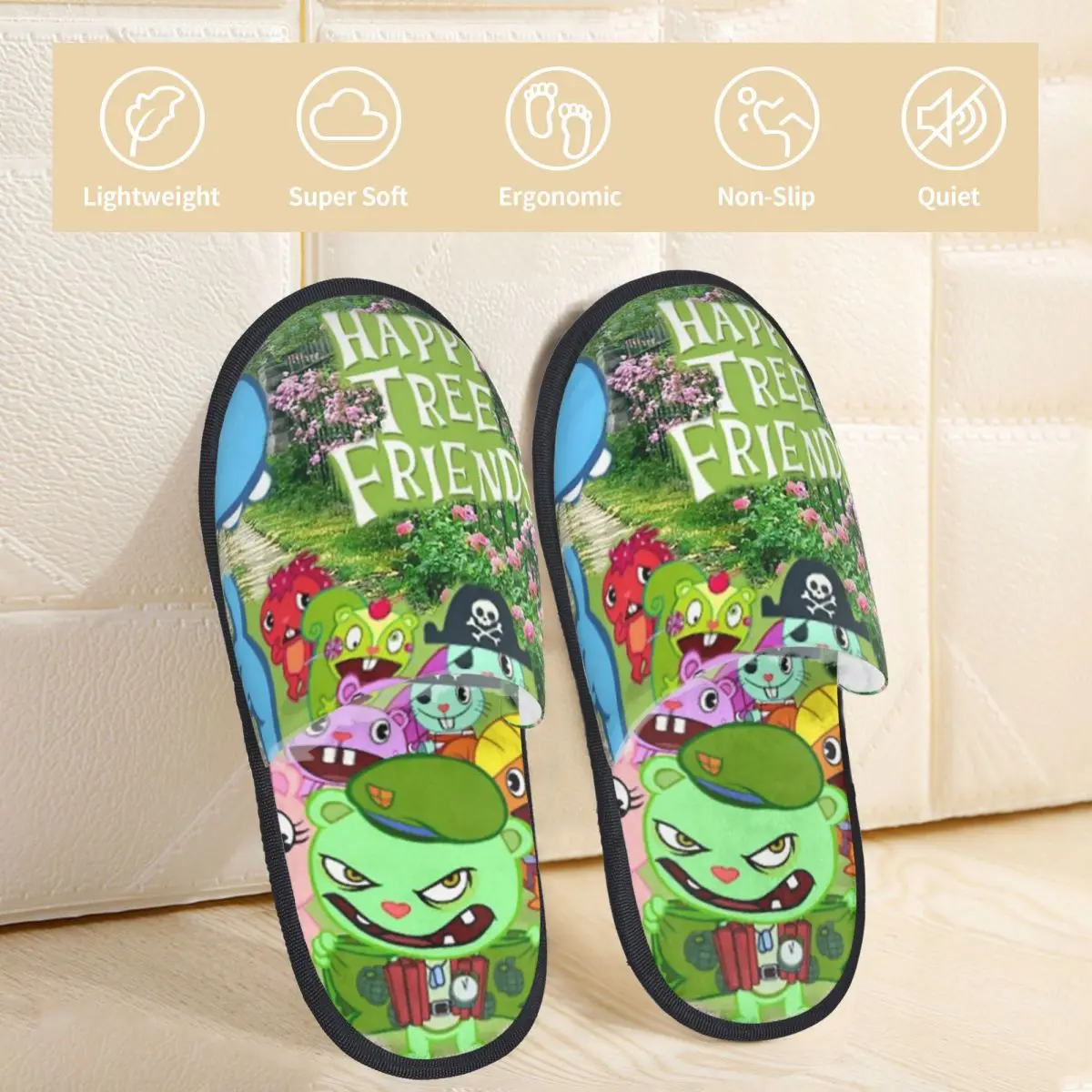 Фото Happy Tree Friends Flippy Lumpy Cuddles Loving Family Slippers из пены с эффектом памяти, теплые мягкие женские домашние тапочки, домашняя уютная обувь №2
