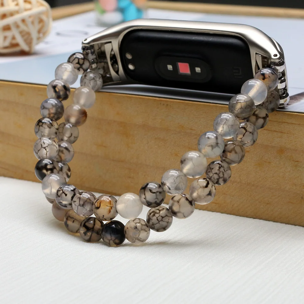 Elastic Bracelet Watchband Mi7 Strap for Xiaomi Mi Band 8 7 6 5 4 Wristband Replacement Jewelry Beaded Dressy Agate Handmade DIY