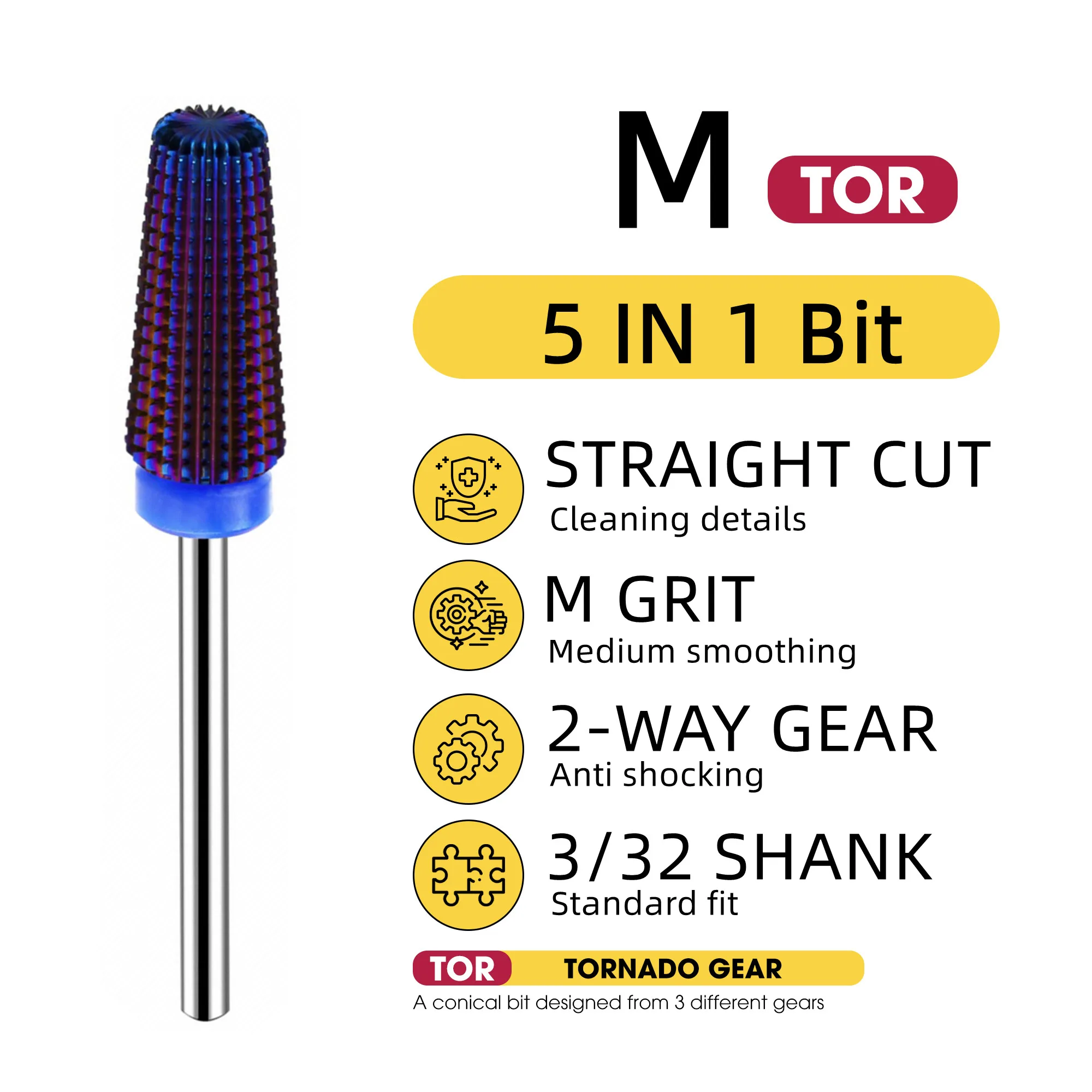 

5 IN 1 Purple Tungsten Nail Drill Bits Straight Cut Sharp Smooth Top 2 Way Rotate Nail Sander Tips for Manicure Pedicure