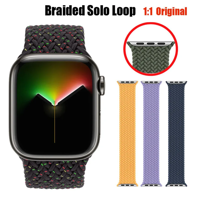 

Ремешок Соло для Apple Watch band 44 мм 45 мм 49 мм 41 мм 40 мм 38 мм, официальный плетеный нейлоновый браслет для iWatch Ultra series 8 SE 7, 1:1
