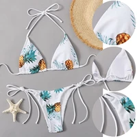 micro bikinis 2022 sexy pineapple printed string swimsuit female pleated bikini women mini bathing suit set white swimwear