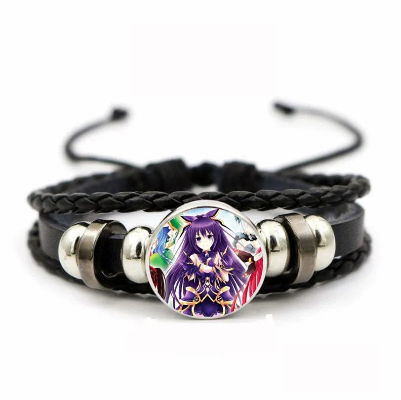 

Teenager Adjustable Wristband Jewelry Leather PU Woven Bracelet Time Gem Wristband For Anime Date a Live Braided Bangle