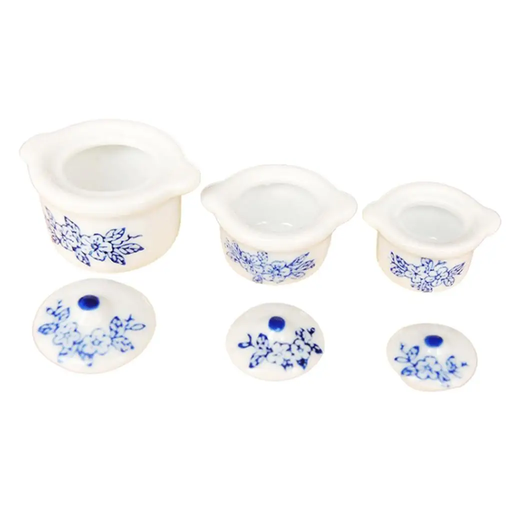 Lots 3 Antique 1/12 Dollhouse Ceramic Casserole Miniature Room Decor Accs | Furniture Toys