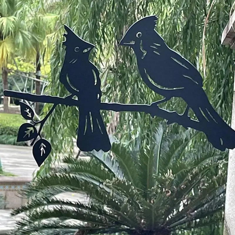 

Metal Bird Silhouettes Creative Birds On Branch Art Decoration Durable Outer Coated Branch Standing Silhouette For Home Garden
