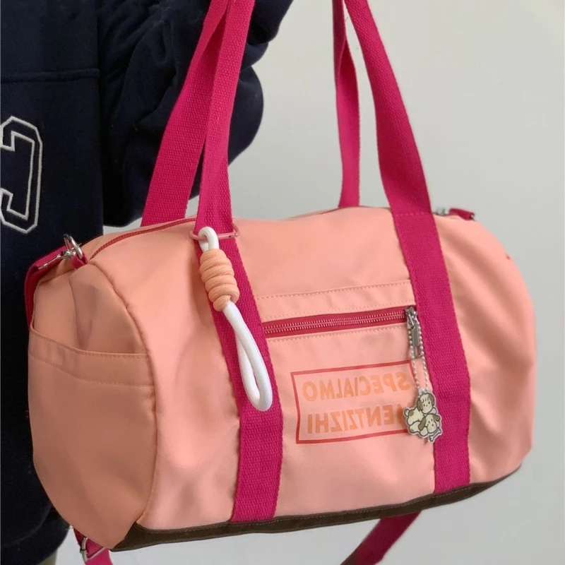 Xiuya Large Capacity Gym Shoulder Bag for Women Macaron Color Letter Nylon Sports Travel Handbag Lightweight Multifunctional Bag