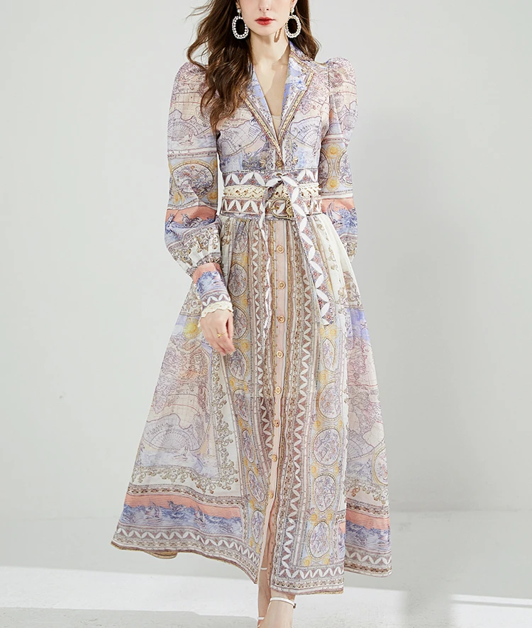 

TEELYNN Vintage Beading Tassel Maxi Dresses Suit for Women Party Pattern Printed Long Sleeve Long Dress Autumn Elegant Vestidos