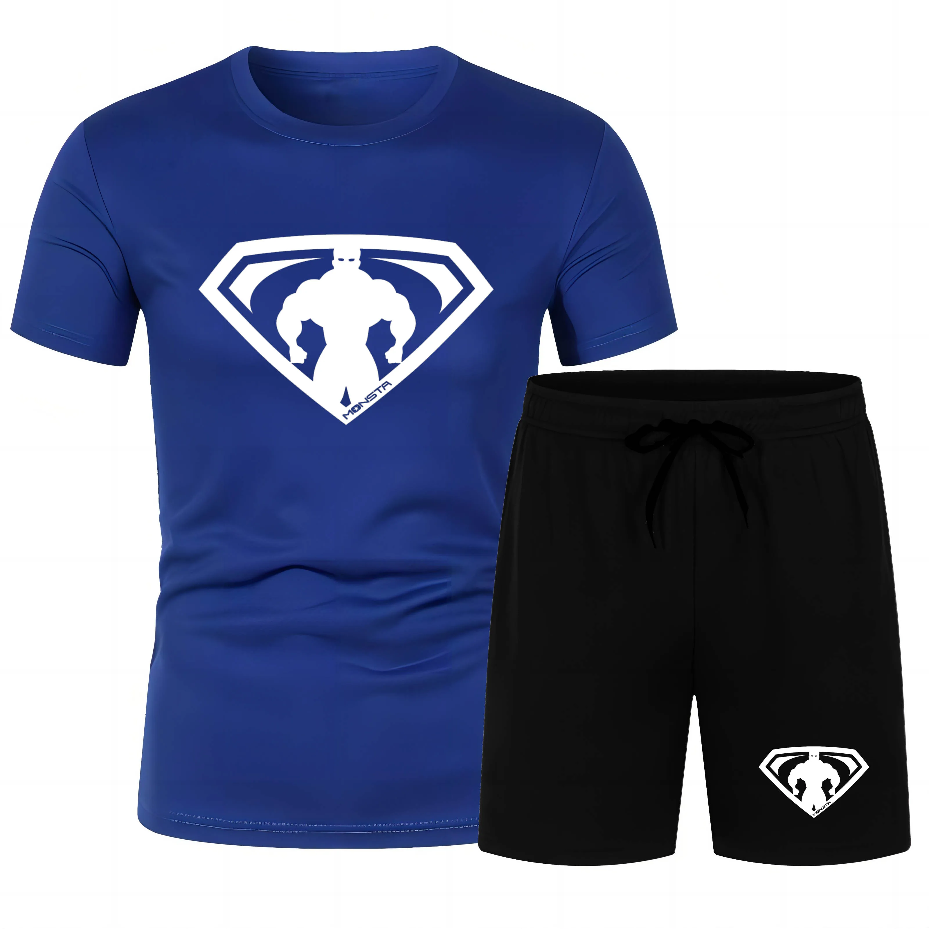 Summer fashion sports outdoor casual 2D Anime hero print men's short sleeve T-shirt beach pants suit loose quick dry