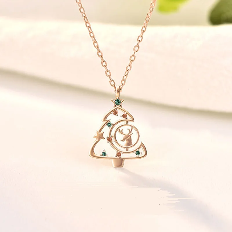 

Fashion Christmas Tree Crystal Pendant Necklace for Women Girls Cute Xmas Deer Chain Choker Rhinestone Jewelry Party Gift 2022