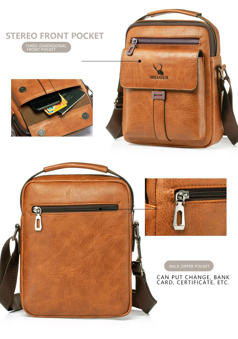Men's PU Leather Business Fashion Anti-theft Shoulder Bags Waterproof Crossbody Sling Bag Handbag Travel Messenger Pack For Male