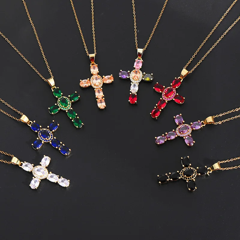 

Light Luxury Fashion Cross Necklace Pendant In Many Colors Trendy Choker Necklaces For Women Fine Jewelry Gift