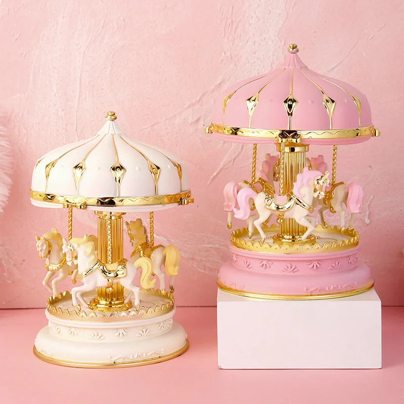 Elegant Colorful Glitter Carousel Music Box Home Decoration Children Girls New Year's Birthday Gift