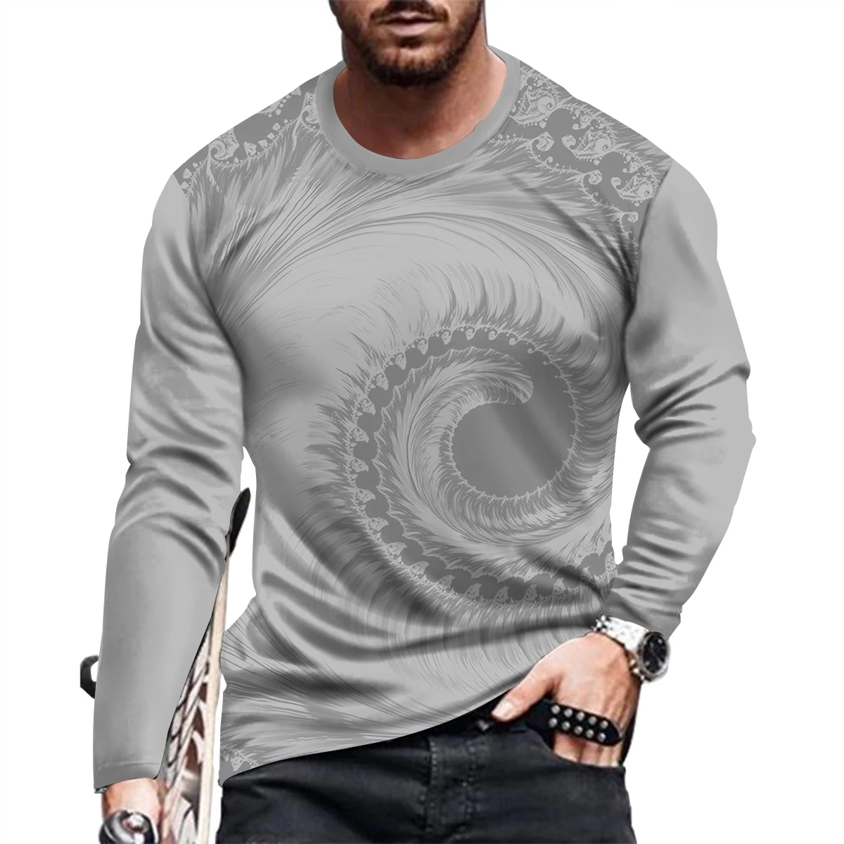 

Men Fashion and Casual Long Sleeve Printed T Shirt