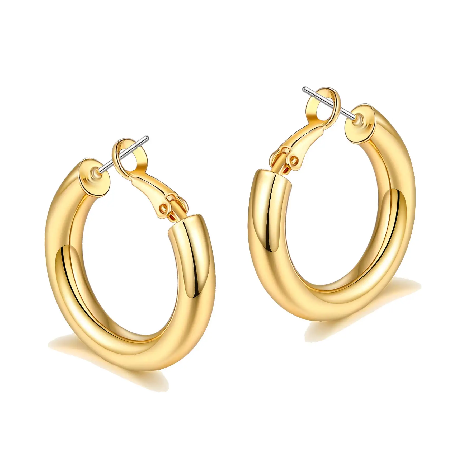

Vonmoos Lady Luxury Gold Hoop Earrings 14K Gold Plated Thick Gold Hoops Earrings With 925 Sterling Silver Needles Gift for Women