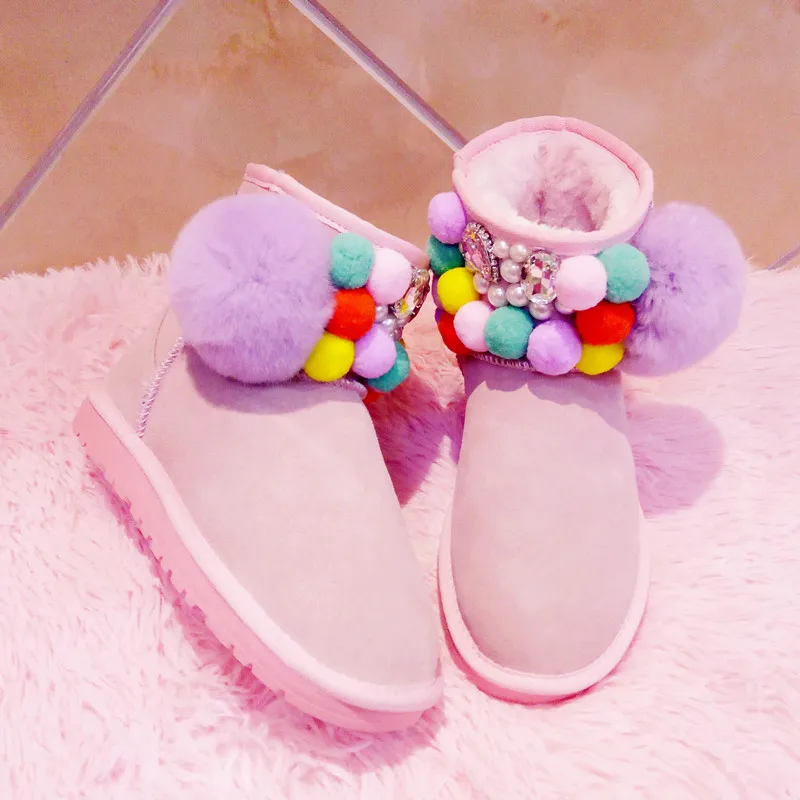 Новые модные розовые зимние сапоги из натуральной кожи для женщин короткие