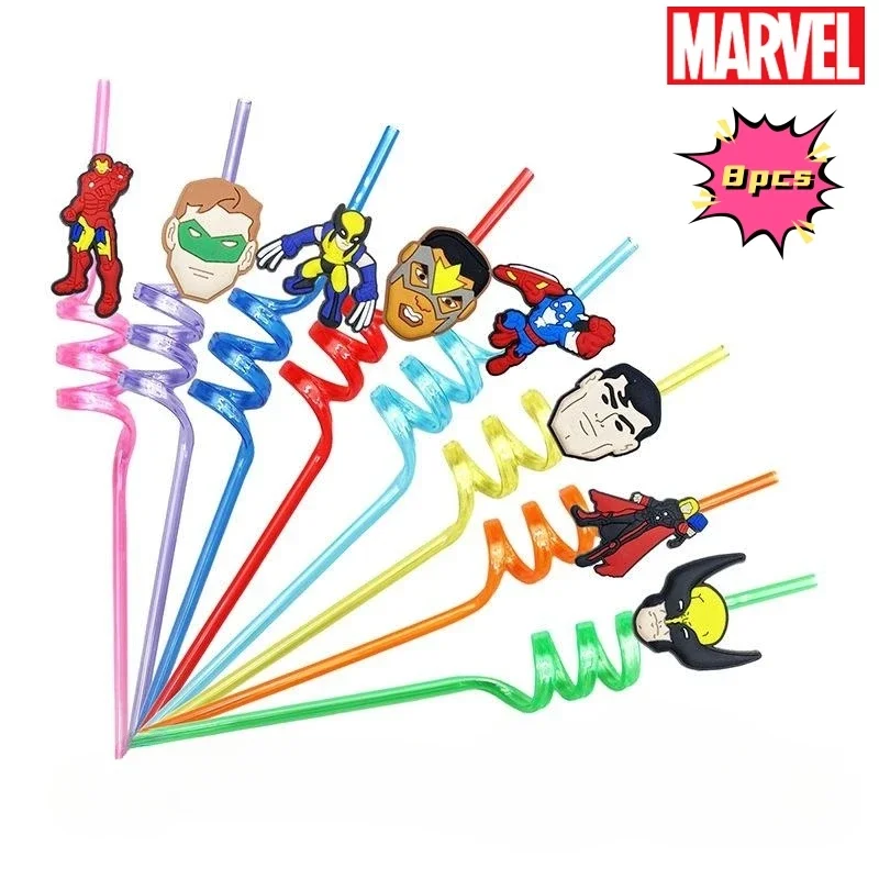 

8pcs Marvel Spiderman Cartoon Straws Kids Birthday Party Decorations Party Supplies Iron Man Hulk Figure Drinking Straws