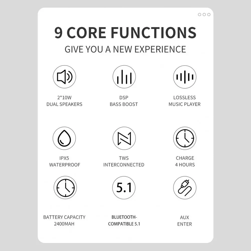 Wireless Speaker High Fidelity Surround Sound Effect Subwoofer IPX5 Waterproof Bluetooth-compatible5.1 Stereo Box Camping