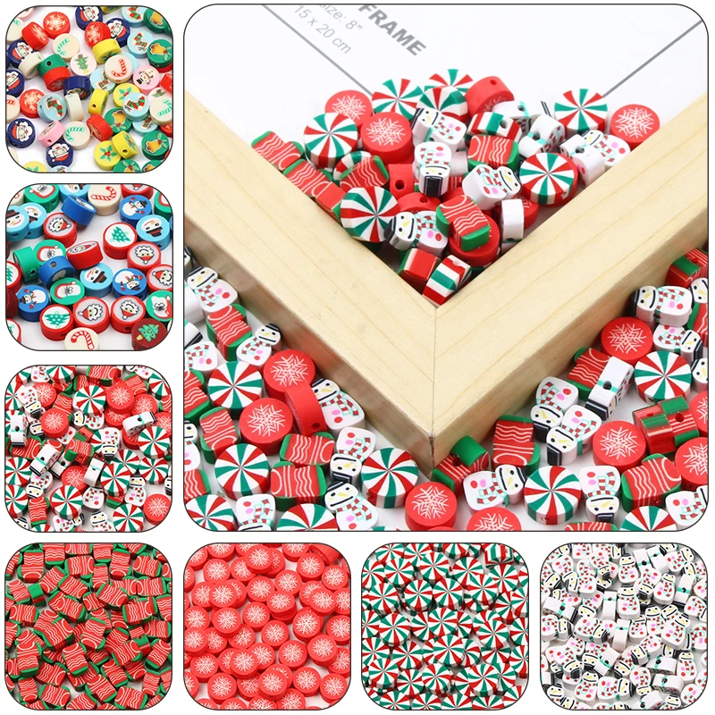 

20/50pcs Colored Christmas Pattern Socks Snowman Snowflake Polymer Clay Beads Christmas Beads For Jewelry Making DIY Accessories