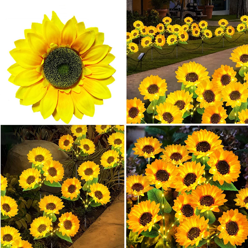 

3 головок подсолнуха, ландшафтное освещение, водонепроницаемое, с солнечной батареей, освещение для дорожек, двора, автоматическое управление, праздничное украшение для дома и сада