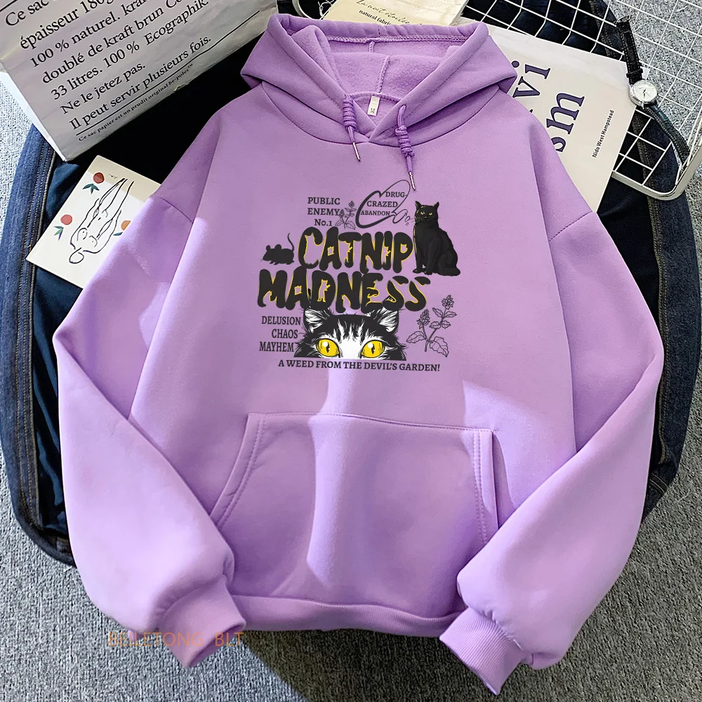 

Catnip Madness Cartoon Cat Hoodies Long Sleeve Women/Men Sudadera Sweatshirts with Pocket Casual Winter Fleece Female Pullovers
