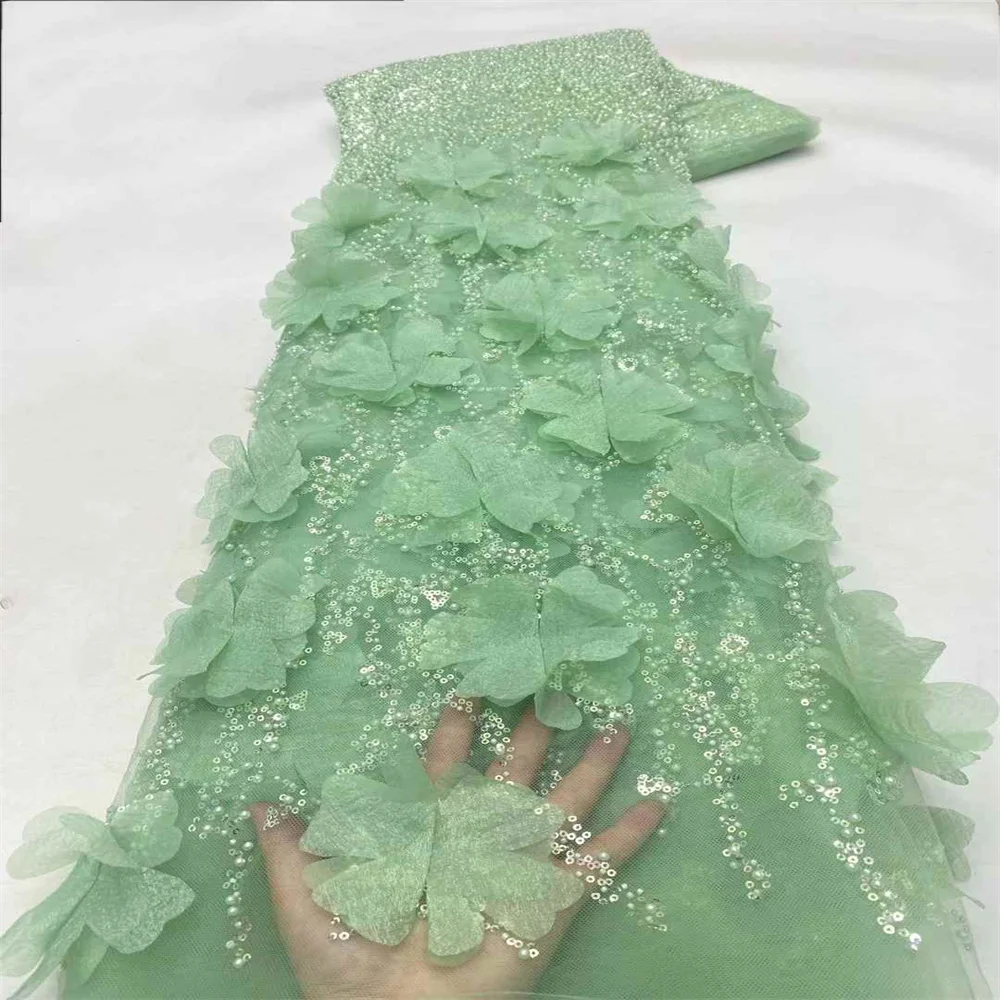 Роскошная 3D Цветочная африканская кружевная ткань 2024 блесток бусины вышивка