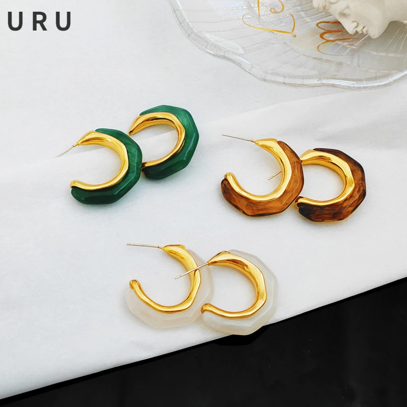 

Modern Jewelry 925 Silver Needle Resin Earrings Vintage Temperament High Quality Brass Geometric Earrings For Women Gifts