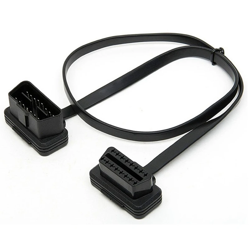 

2X Car Elbow Obd2 16 Pin Male To Female Flat Diagnostic Extension Cable Connector Connector