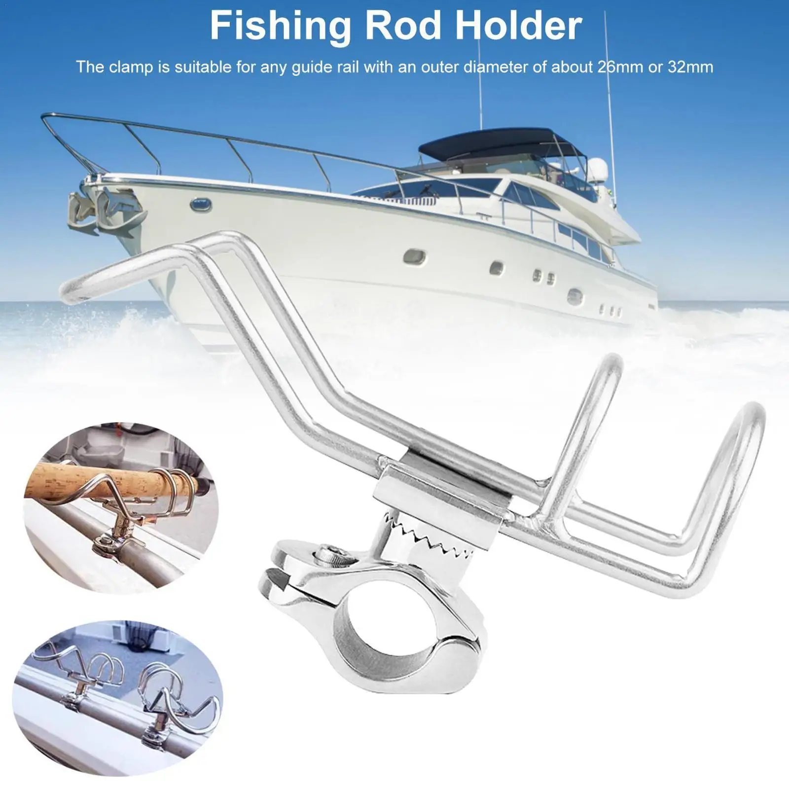 Marine Grade Steel 316 fishing rod rack holder pole bracket support clamp on rail mount 25or 32mm boat Accessories