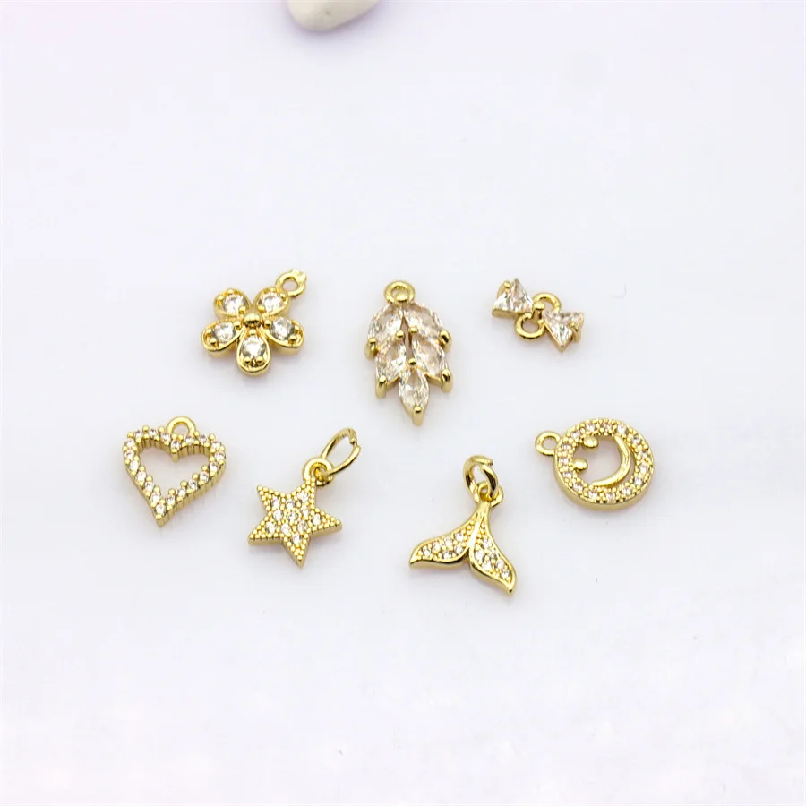 

10Pcs Brass Micro Zirconia Inlay Pendant Fishtail Love Leaves Necklace Connectors For Diy Jewelry Earrings Making Accessories