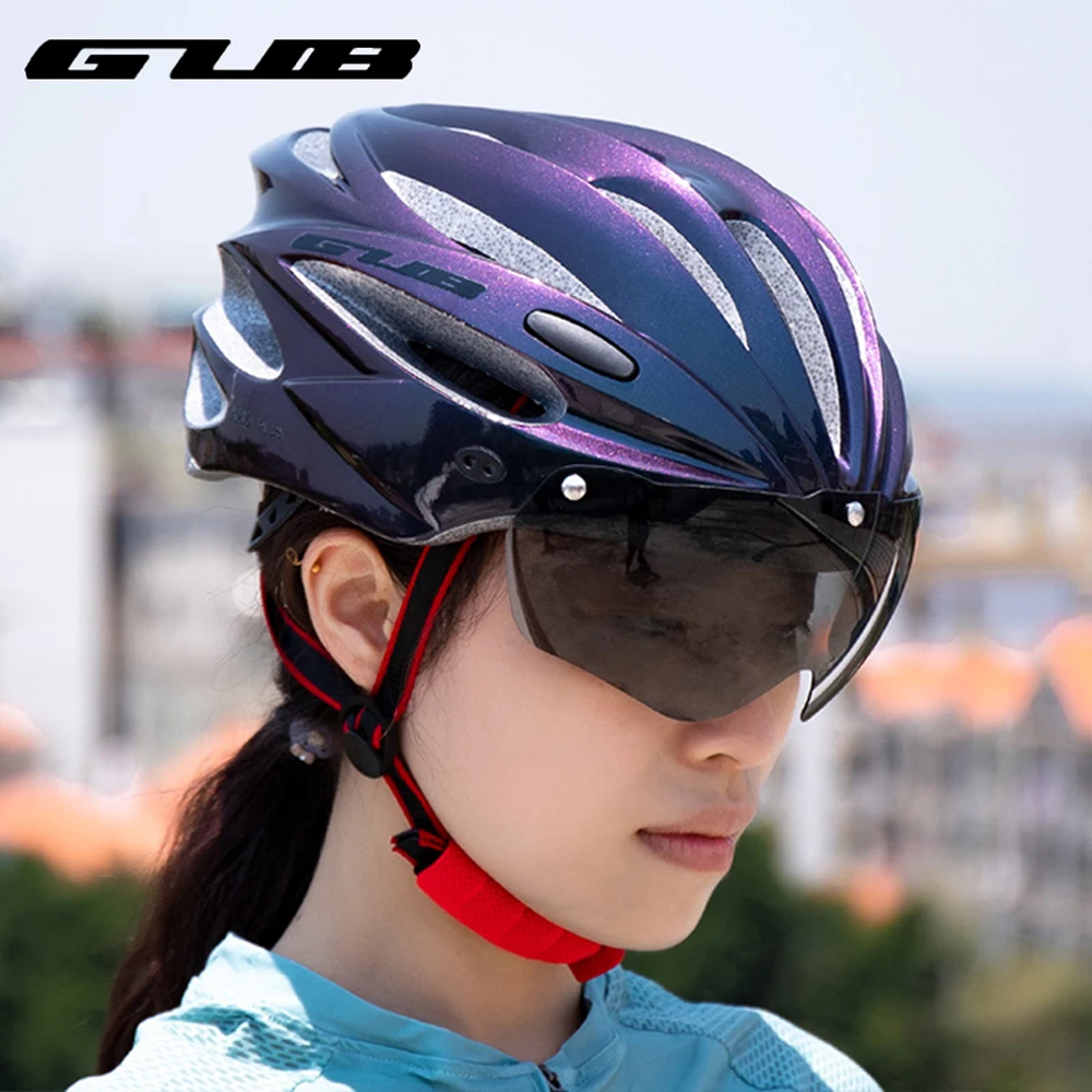 GUB Bicycle Helmet With Windproof Magnetic Goggles Bike Cycling Helmet Integrated Brim Goggles Detachable Outdoor Riding Helmet