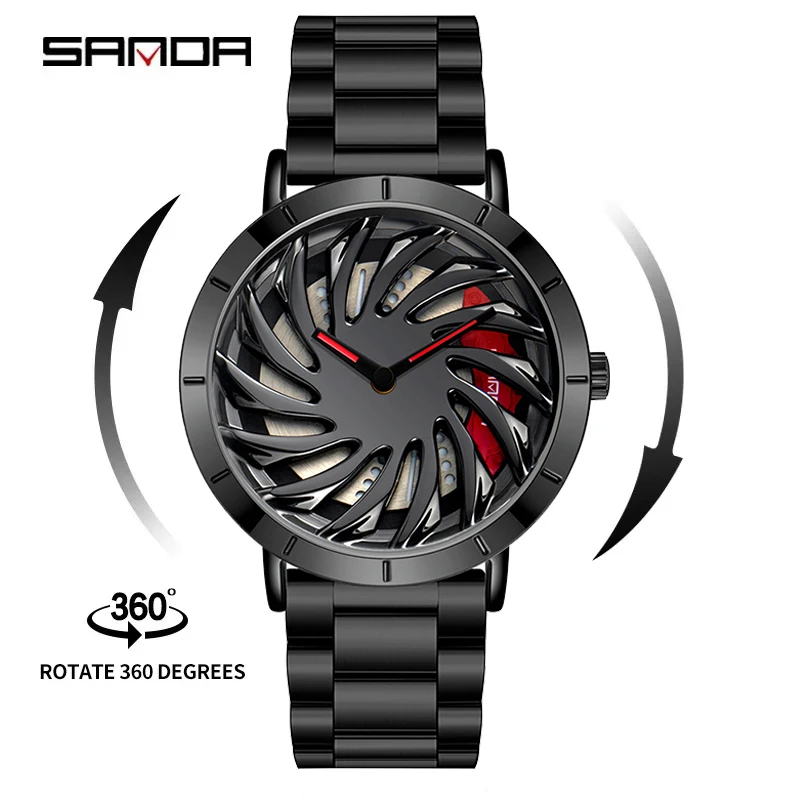 

SANDA P1056 2023 Hot Sell Men Watch Unique 360 Rotating Dial Racing Style Quartz Wristwatch Luxury Wristwatches Gift For Male