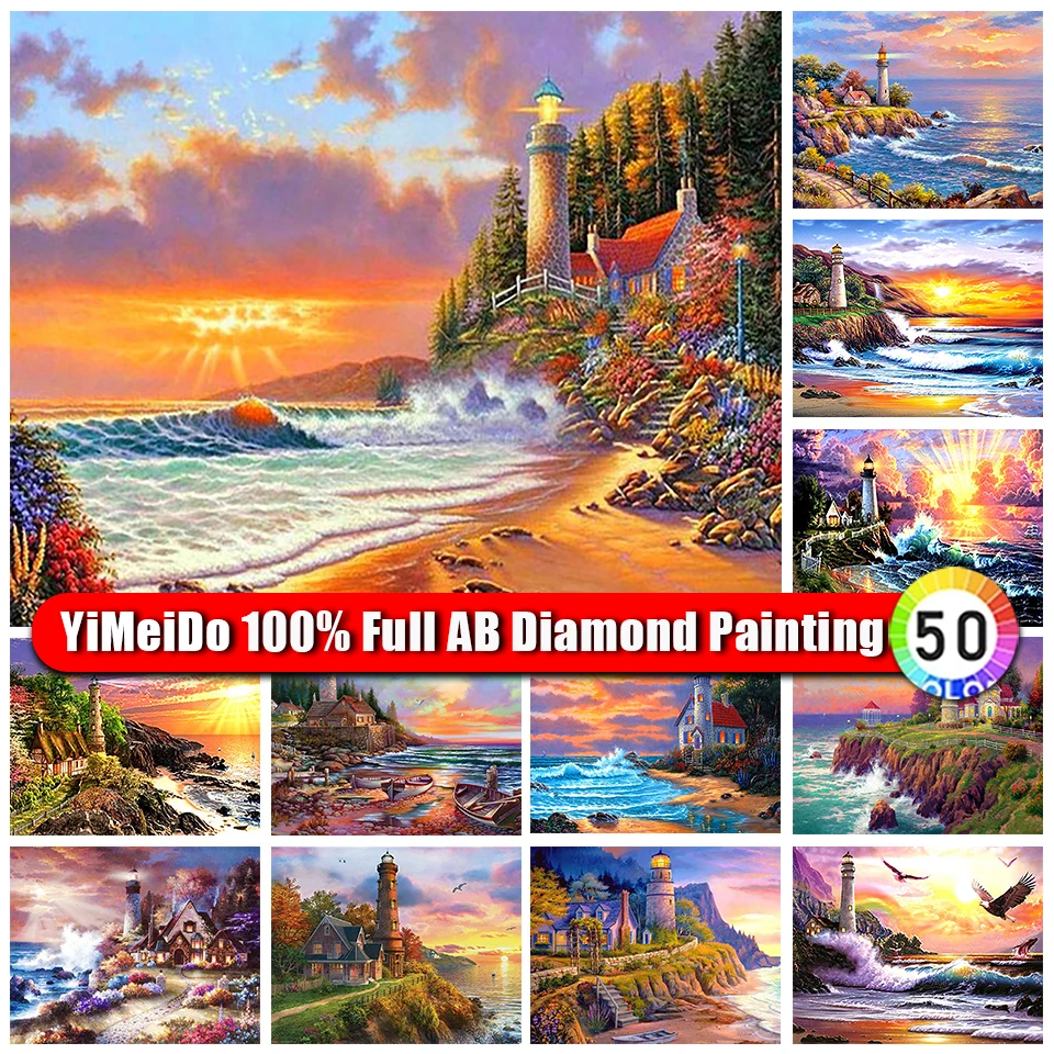 

Алмазная картина YiMeiDo 5D «сделай сам», полный пейзаж 100% AB, маяк, море, лодка, алмазная вышивка, мозаика ручной работы, домашний декор, подарок