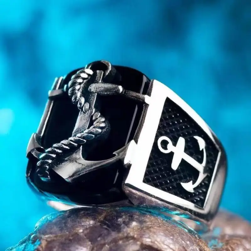 

Vintage Fashion Anchor Stripe Rings for Men Women Punk Party Jewelry Gifts