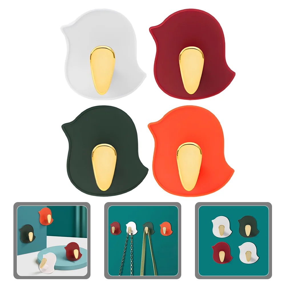

4pcs Decorative Hooks Bird Design Sticky Hooks Bathroom Door Hooks Kitchen Wall Hooks