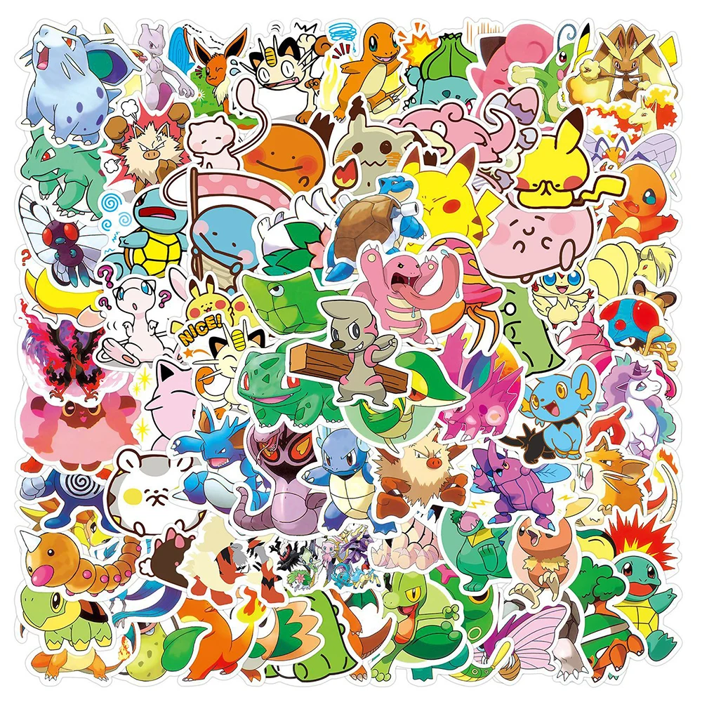 

10/30/50/100pcs Kawaii Pokemon Anime Stickers Pikachu Psyduck Cartoon Decals DIY Skateboard Laptop Car PVC Cute Kids Sticker Toy