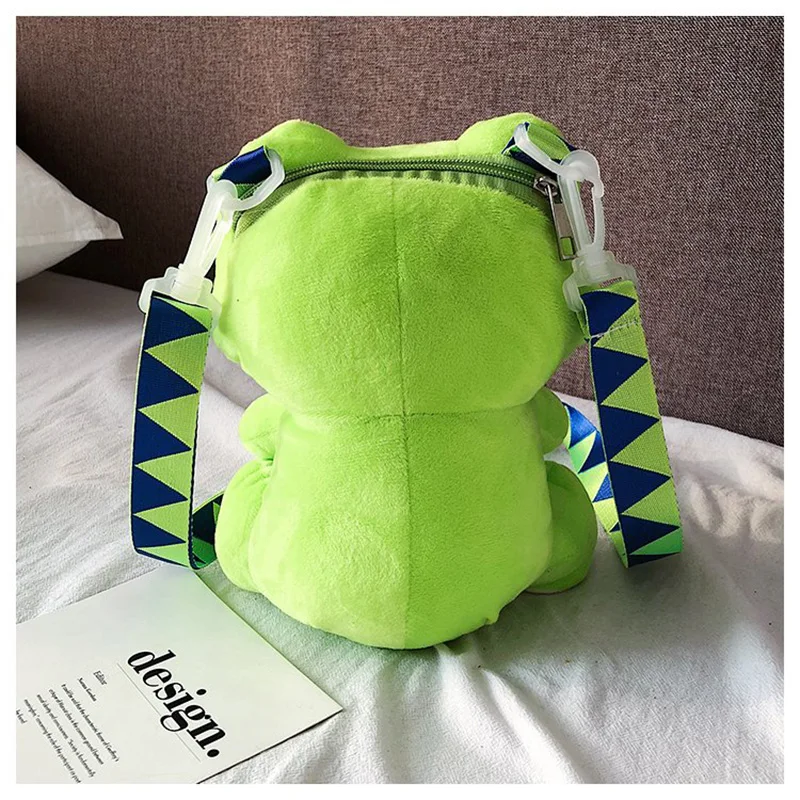 Cartoon Frog Simple Crossbody Bag Plush Cute Women's Diagonal Handbags Casual Satchel Girls Shoulder Pouch For School Student