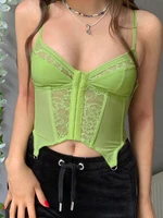 new y2k style crop top fashion woman blouses 2022 women chic bodycon camis sexy mint green corset tank summer corset type camis