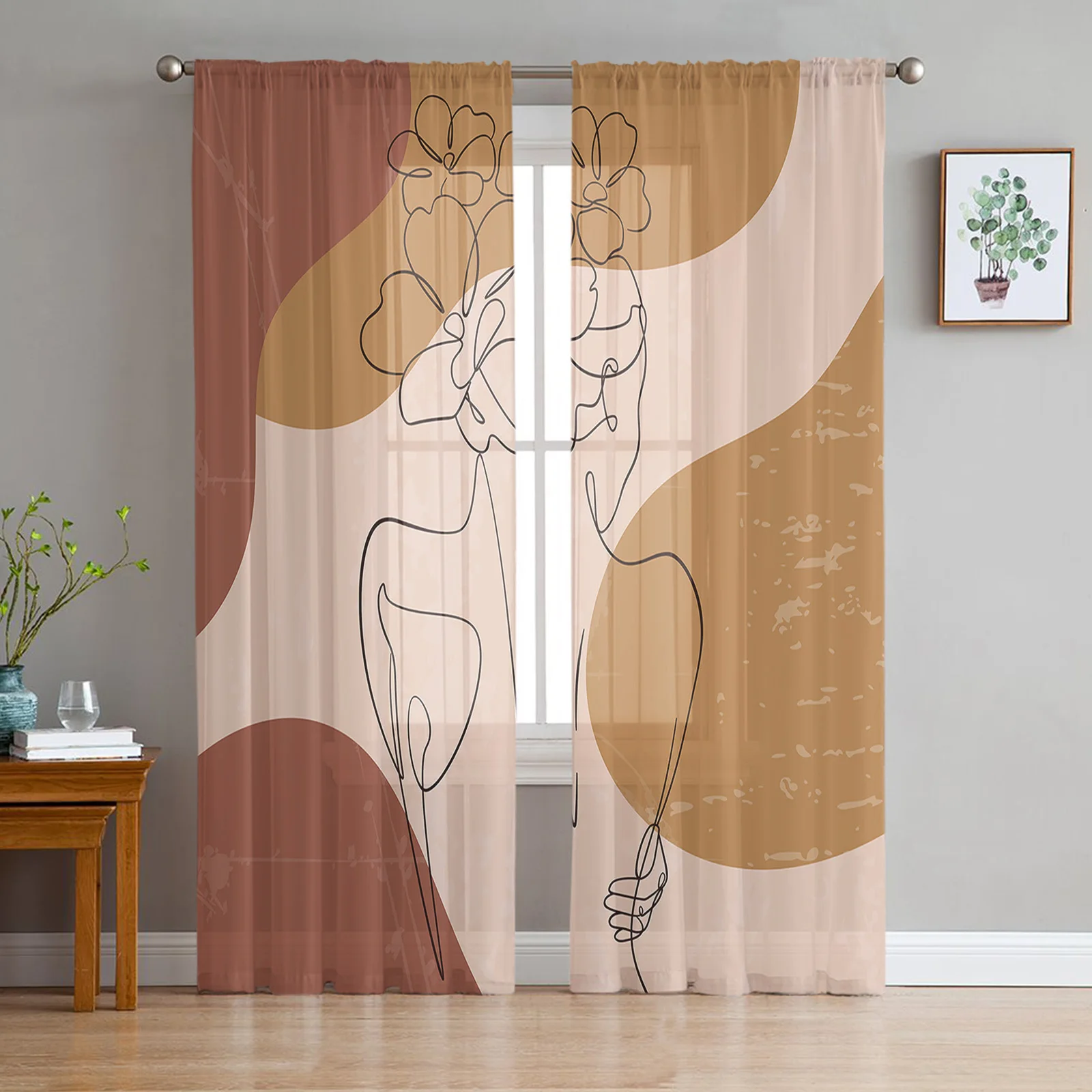 

Simple Abstract Line Art Curtains For Living Room Luxury Baby Bedroom Tulle Curtains Kitchen Room Modern Style Sheer Curtains