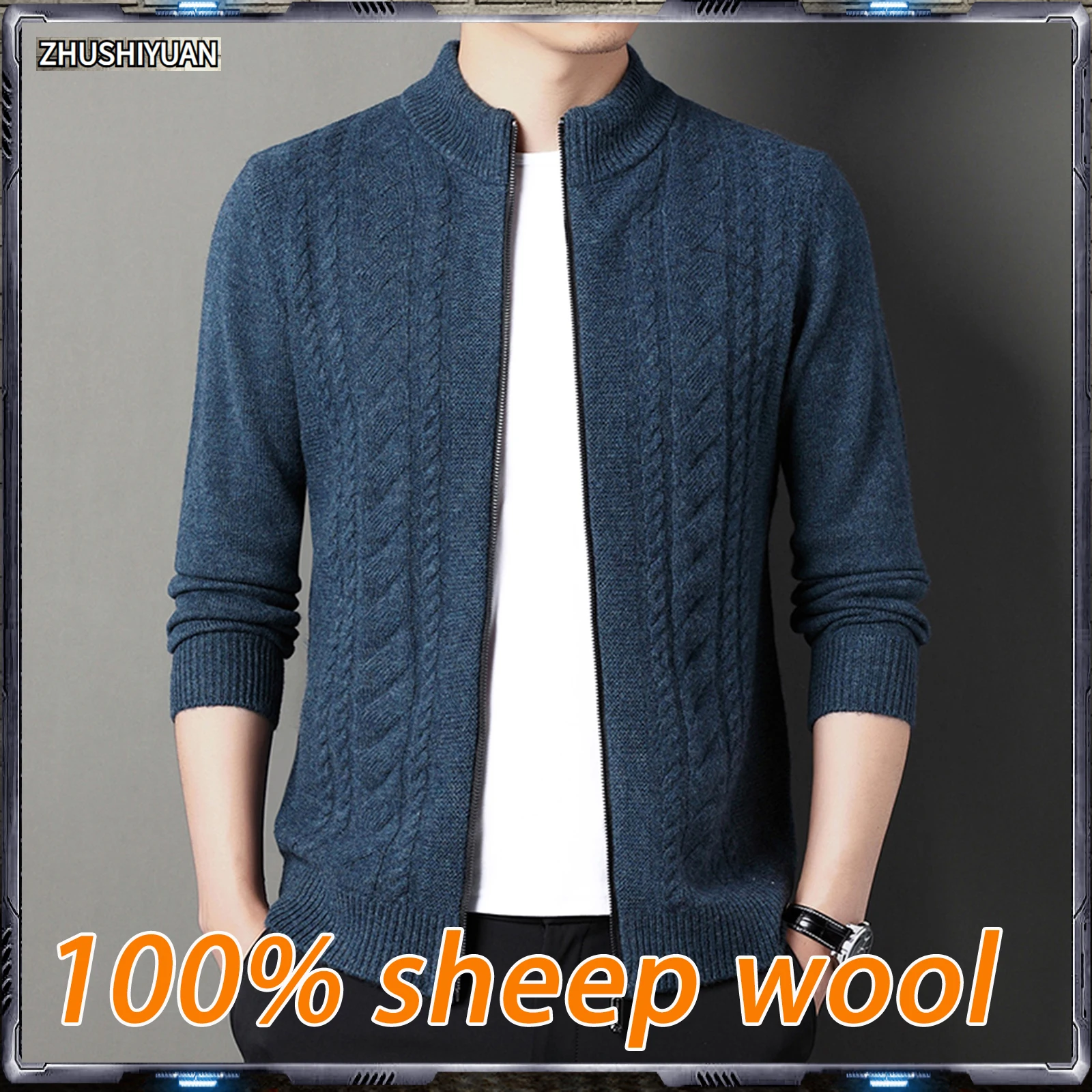 100％ Wool High Quality Luxury Winter Cardigan Jackets Knitted Sweaters Cardigans Sweater Mens Clothes Vetements Homme Pullover