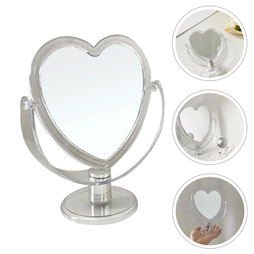 

Mirror Makeup Heart Desktop Shaped Vanity Acrylic Home Desk Female Tabletop Table Decor Dresser Rotatable Portable Bedroom