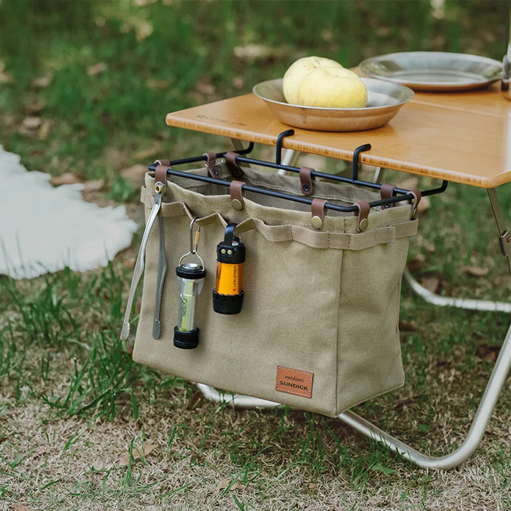 

Camping Tableside Storage Bag Multifunctional Canvas Bag With Hook Storage Or Triangle / Square Camping Tableware Storage Bags